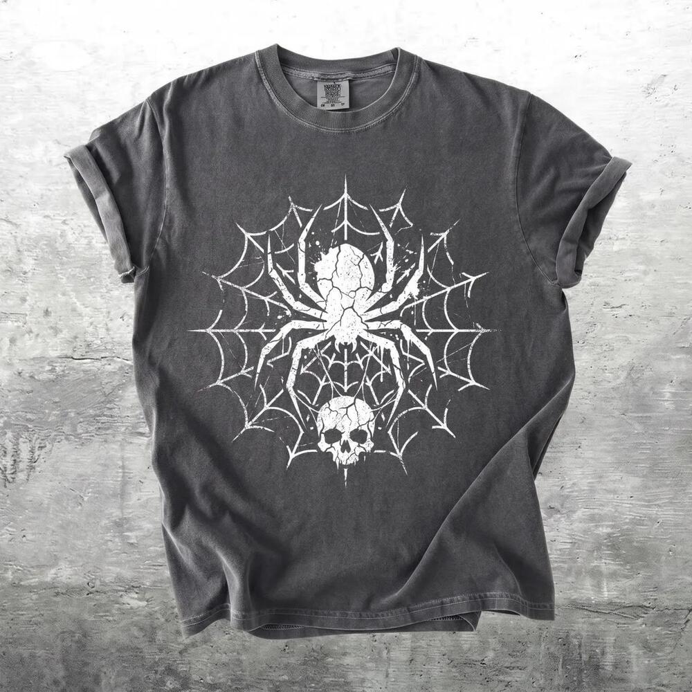 Spider Web Skull Shirt, Halloween Spider T-Shirt, Skull Halloween Tee